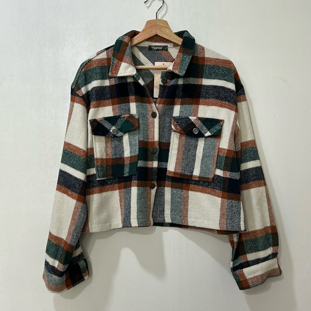 Trendy Plaid Crop Top Jacket - Multicolor